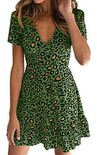 Load image into Gallery viewer, ECOWISH Womens Deep V Neck Floral Leopard Dress Short Sleeve Sexy Ruffles Fashion Mini Dress