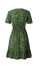 Load image into Gallery viewer, ECOWISH Womens Deep V Neck Floral Leopard Dress Short Sleeve Sexy Ruffles Fashion Mini Dress

