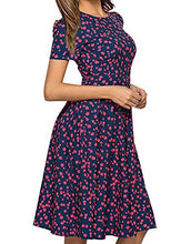 Load image into Gallery viewer, OURS Women&#39;s Summer Casual Floral Print Short Sleeve Flared Midi Dress
