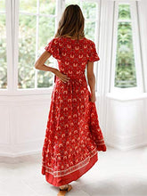 Load image into Gallery viewer, Temofon Women&#39;s Dresses Bohemian Floral Printed Summer Casual Short Sleeve Wrap V-Neck High Split Ethnic Maxi Dress
