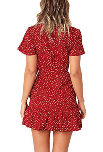 Relipop Summer Women Short Sleeve Print Dress V Neck Casual Short Dresses