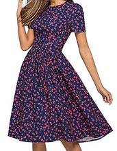 Load image into Gallery viewer, OURS Women&#39;s Summer Casual Floral Print Short Sleeve Flared Midi Dress
